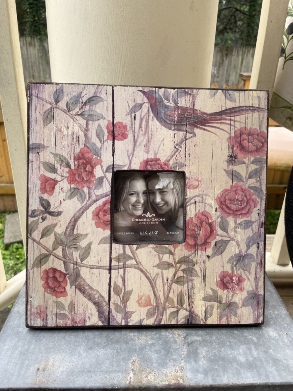 Rustic Cherished Garden Collection Wooden Photo Frame w/ floral, bird imagery